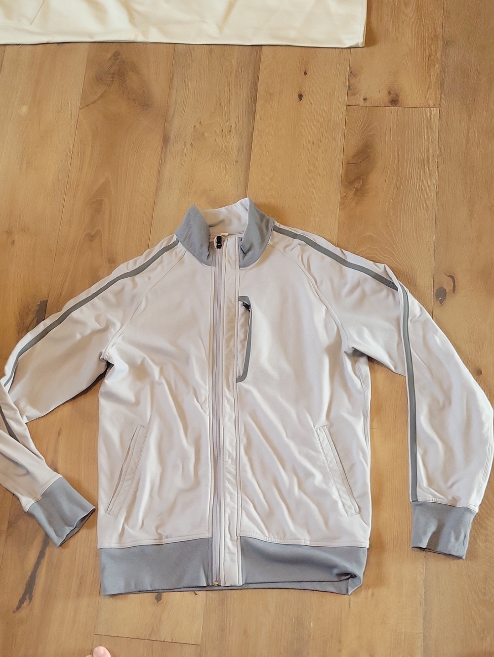 lululemon athletica Men's Light Gray Bomber Jacket with Gray Trim large
